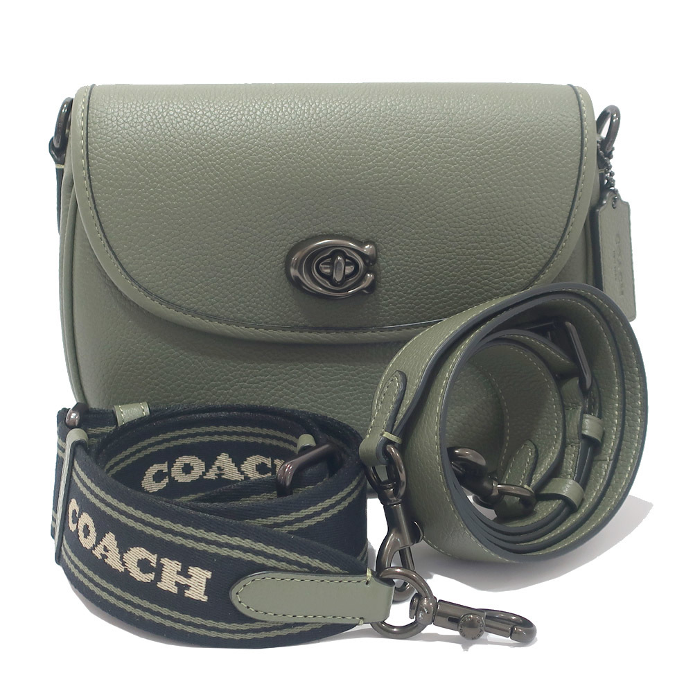 【栄】コーチ COACH ショルダーバッグ ウィロウ サドルクロスボディ カーキ/BK金具 レザー 女性 保存袋 箱 新品未使用_画像1