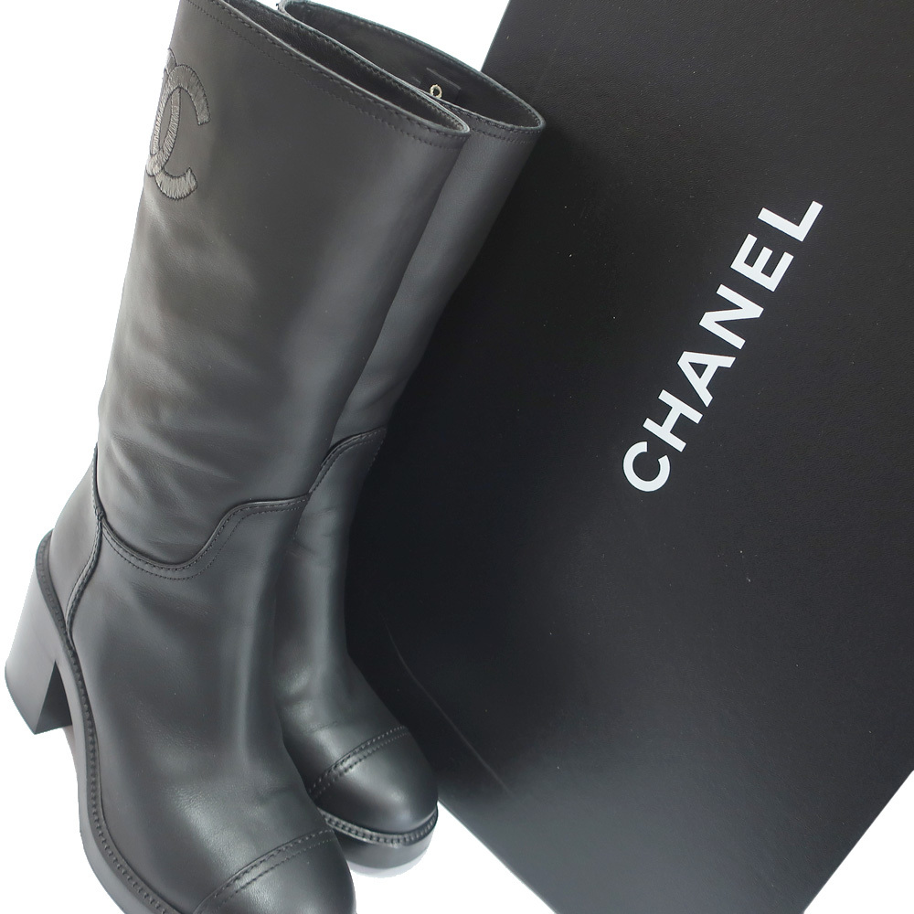 【栄】シャネル CHANEL 靴 HIGH BOOTS ブーツ 22K G39614 X56793 ココマーク 38C レザー 黒色 女性 ファッション 箱_画像9