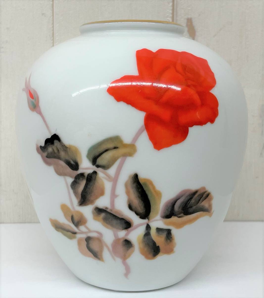 伝統工芸工芸品工芸美術*NORITAKE ノリタケ薔薇図バラ文金彩花瓶花生