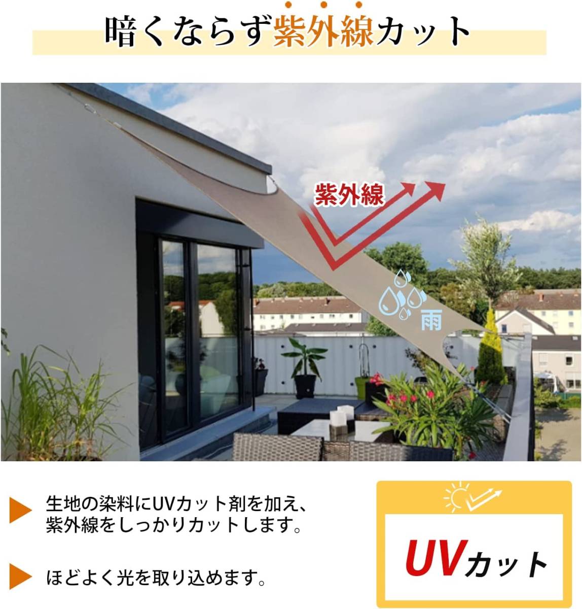 3×4M 白 アーチ型 Sekey サンシェード ポリエステル 強度UP 四辺ウェービングテープを縫付 2層撥水PU塗装 接合部水漏れ防止加工  UVカット 日除け シェード白 3×4m ::11657