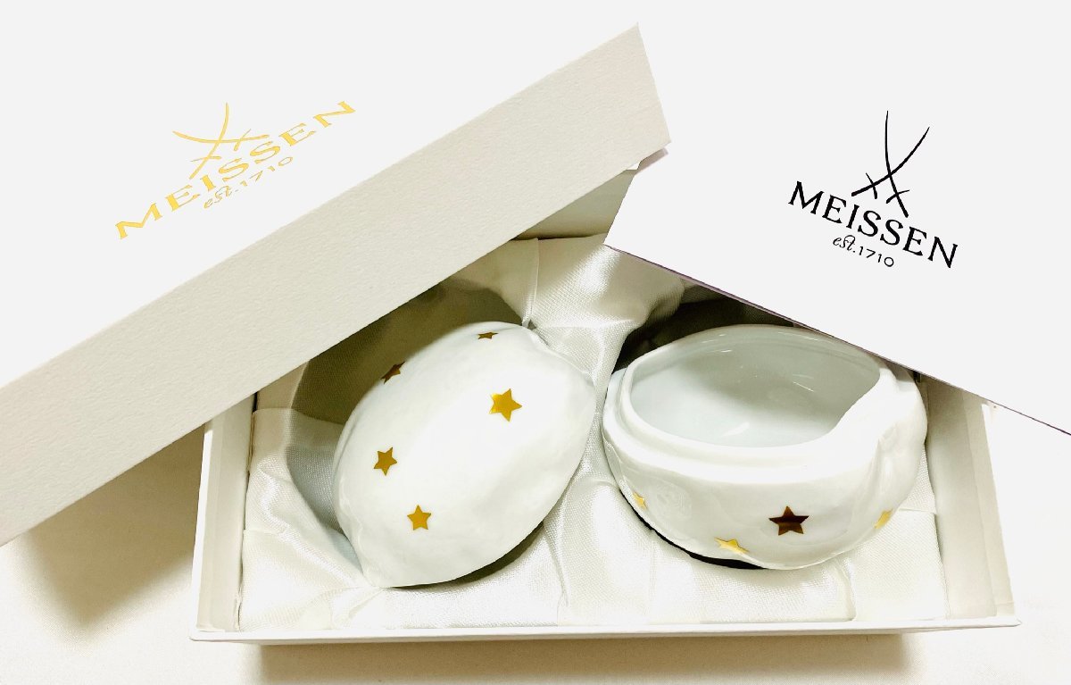 新品 未使用 Meissen マイセン 星のきらめき レモンモチーフ 小物入れ 金彩 星柄 ゴールド ホワイト 白 かわいい 上品 オシャレ_画像1