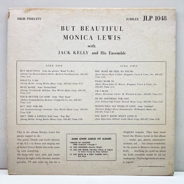 曇り・カゼヒキ無し!良好! MONO US 初期プレス MONICA LEWIS But Beautiful (Jubilee) Fools Rush In 美人女優モニカ・ルイス w/Jack Kelly_画像2