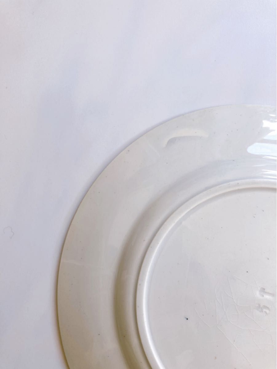 ♪フランス　アンティーク　陶器製　デザート皿　transfert柄