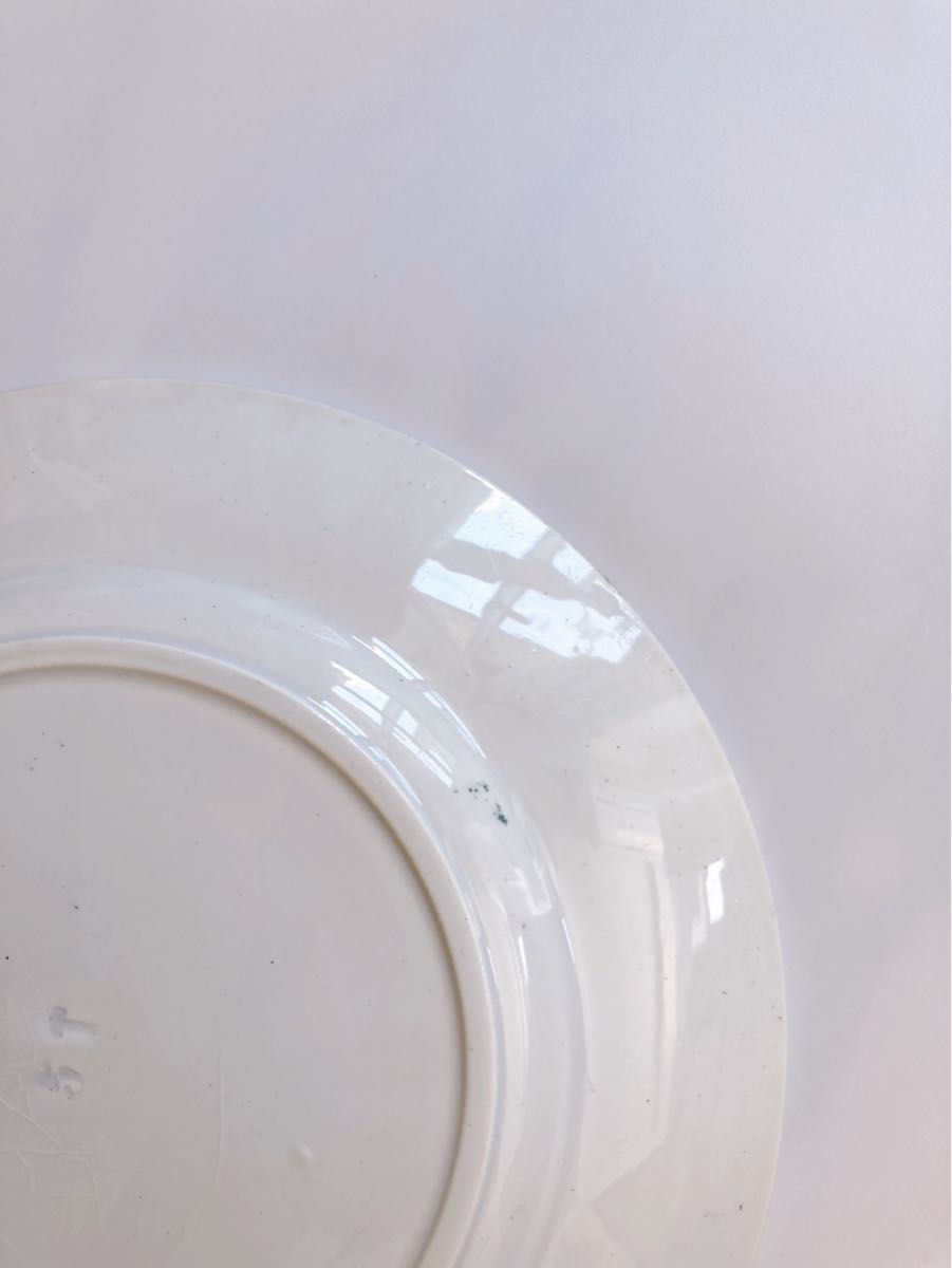 ♪フランス　アンティーク　陶器製　デザート皿　transfert柄