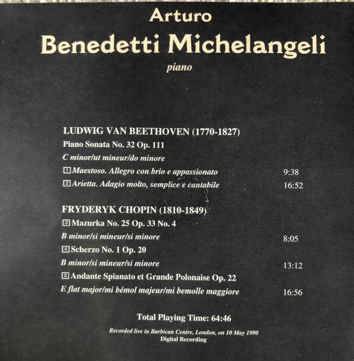 CD-Apr / 伊 ERMITAGE / Arturo Benedetti Michelangeli (p) / BEETHOVEN_Piano Sonata No.32 Op.111, CHOPIN_Mazurka No25 Op.33 Etcの画像3