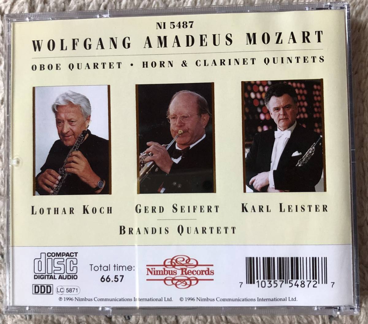 CD-Apr / 英 Nimbus / Leister (clarinet) Koch (oboe) Seifert (horn), Brandis Quartett / MOZART_Clarinet Quintet KV581 etc 他　 