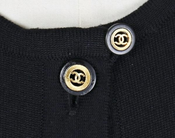 VINTAGE Vintage CHANEL Chanel здесь Mark кнопка вязаный One-piece 38 чёрный 90S b6504