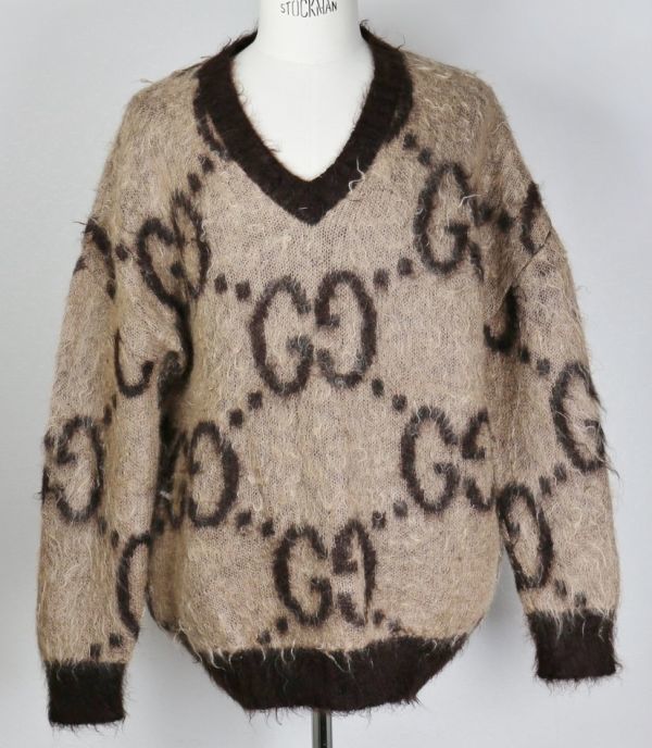 20AW GUCCI Gucci GG pattern moheya wool oversize V neck knitted sweater S sweater b6538