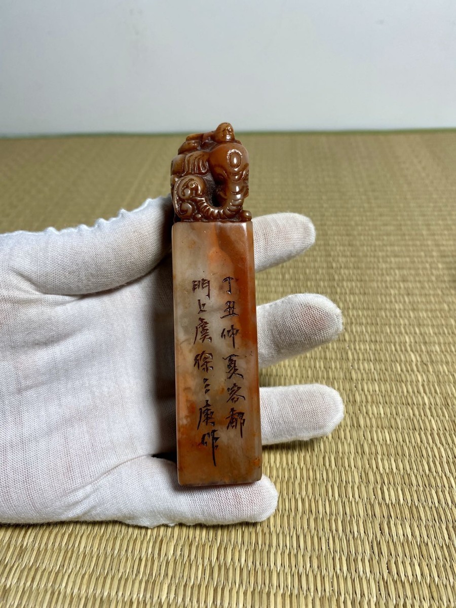 旧家蔵出寿山石田黄石青田石印材在銘唐物時代物書道具篆刻中国古玩鶏血
