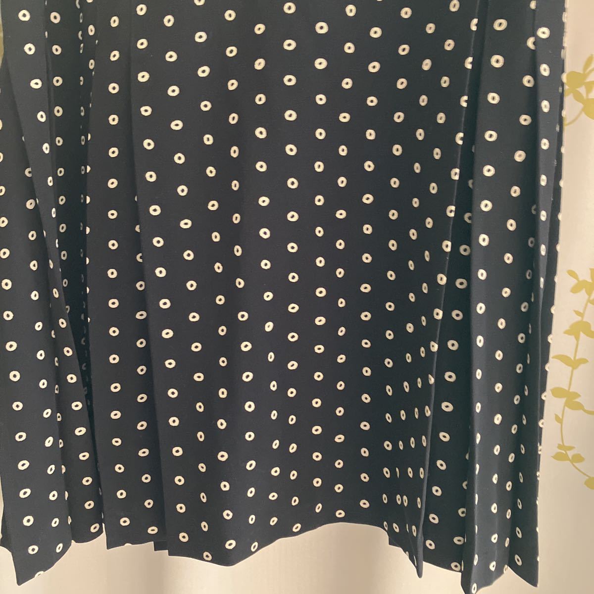 Agnes * beige pleat LAP skirt black × beige dot pattern M size about 