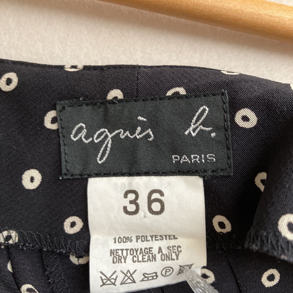  Agnes * beige pleat LAP skirt black × beige dot pattern M size about 