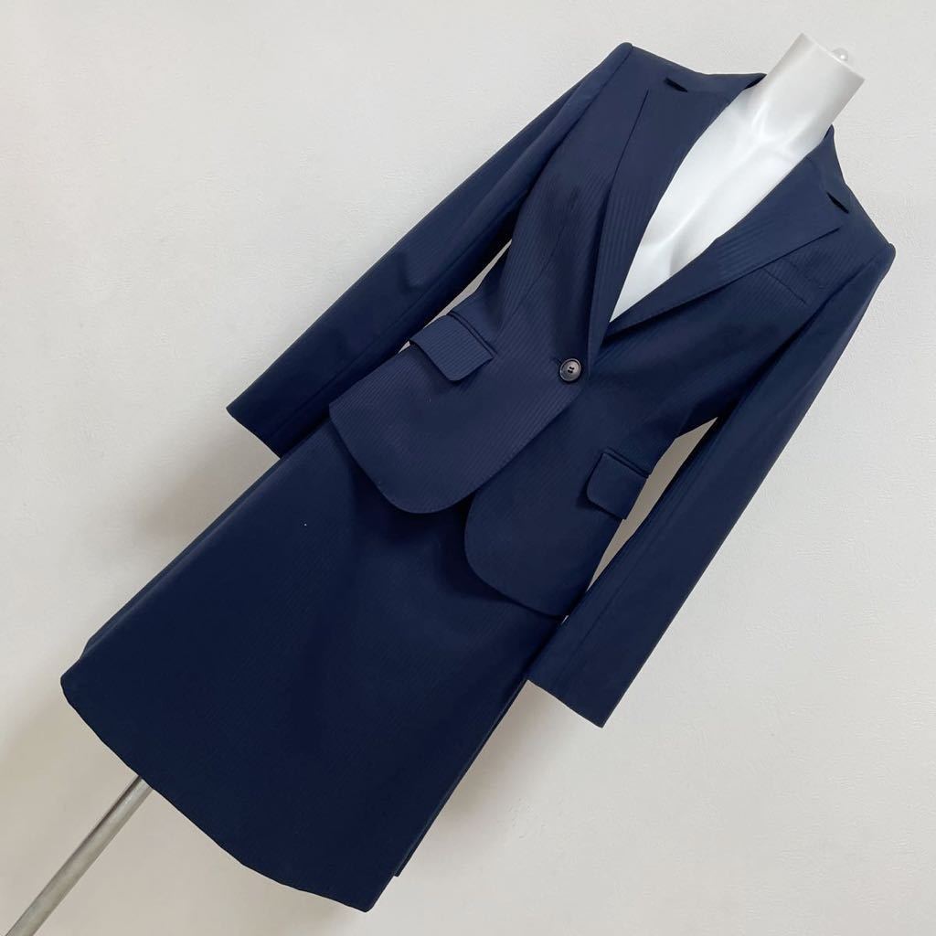 THE SUIT COMPANY スーツカンパニー レディース スカートスーツ リクルート ビジネス ウール毛混 ネイビー ストライプ サイズ36 美品_画像7