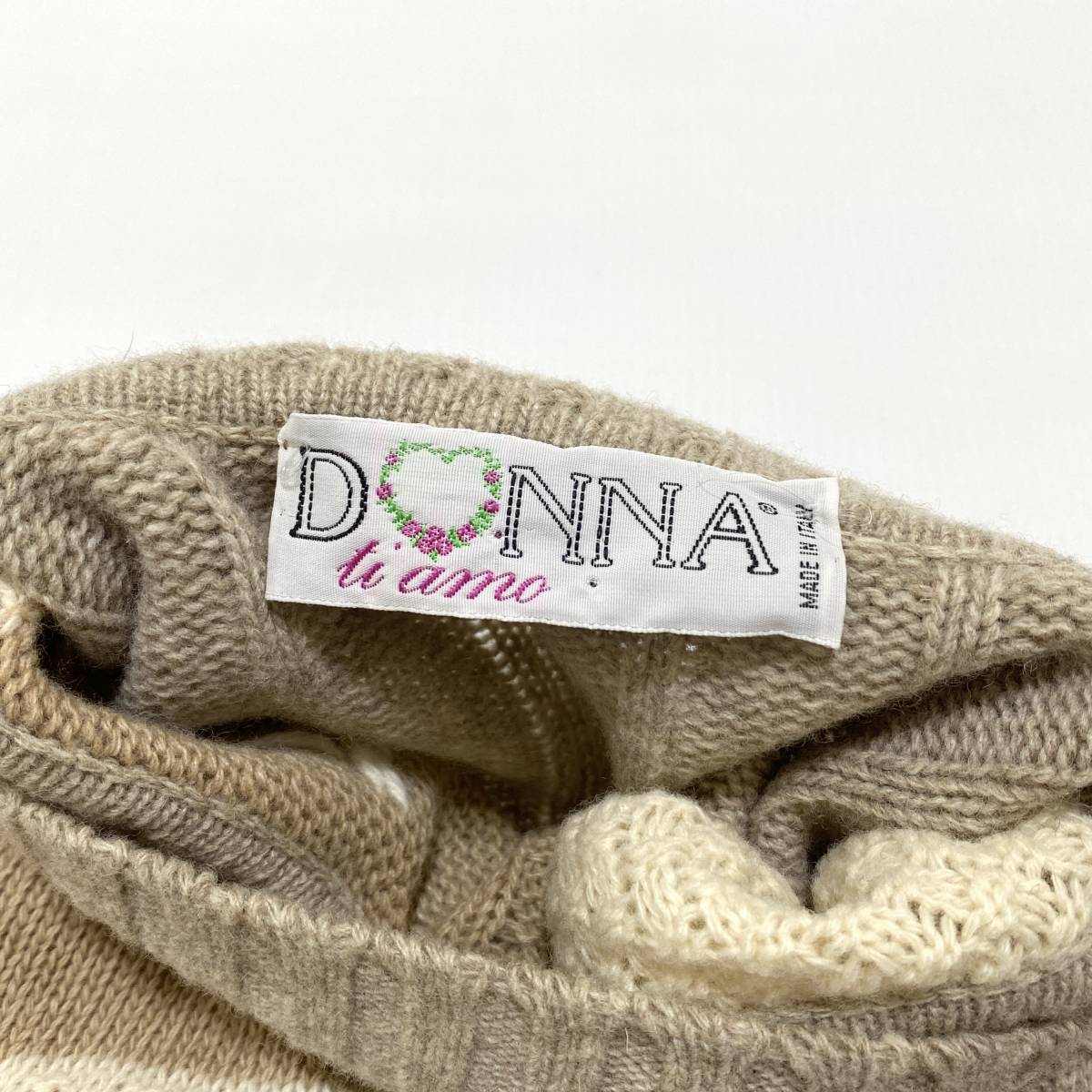 伊製 DONNA ti amo フラワー刺繍 ウール ニット セーター L アイボリー系 レディース イタリア ビンテージ レトロ 松坂屋 23-0421_画像4