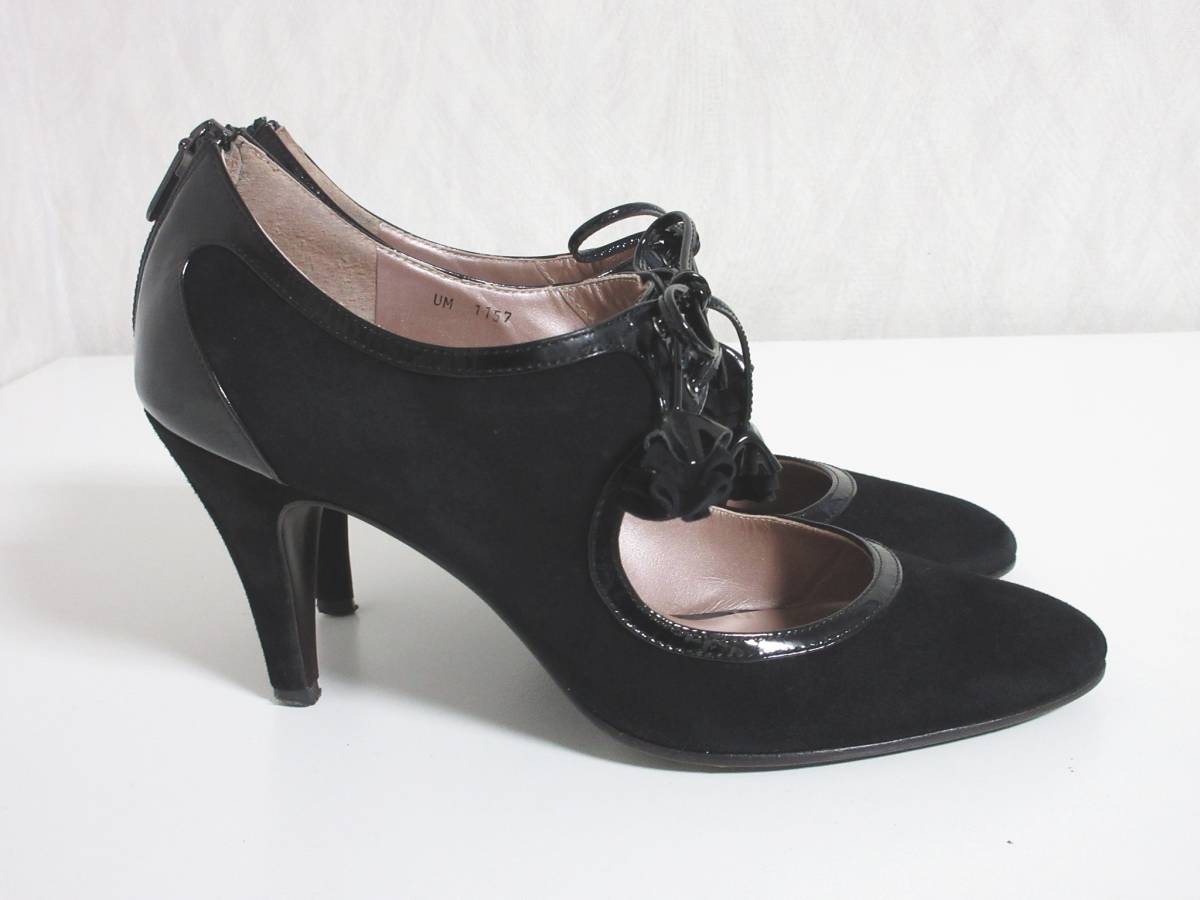  Ginza kanematsu pumps enamel suede heel 23.5 D black hj735