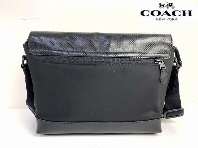 良品★送料無料★ コーチ メンズ COACH パーフォレイテッド レザー バイクショルダー ショルダーバッグ☆人気モデル ブラック