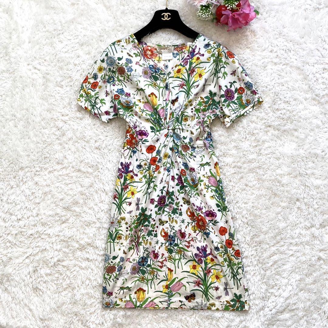 GUCCI☆ ヴィンテージ フローラ ワンピース 42 イタリア製 花柄 半袖