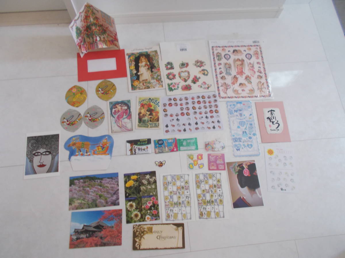 立体型クリスマスカード、エンジェルシール・デコパージュ用、草間彌生・舞妓さんのポストカード、花の写真のポストカードなどのセット_画像1