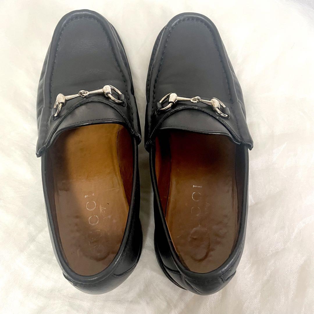 美品グッチ ローファー ホースビット 黒 シルバー金具 レザー