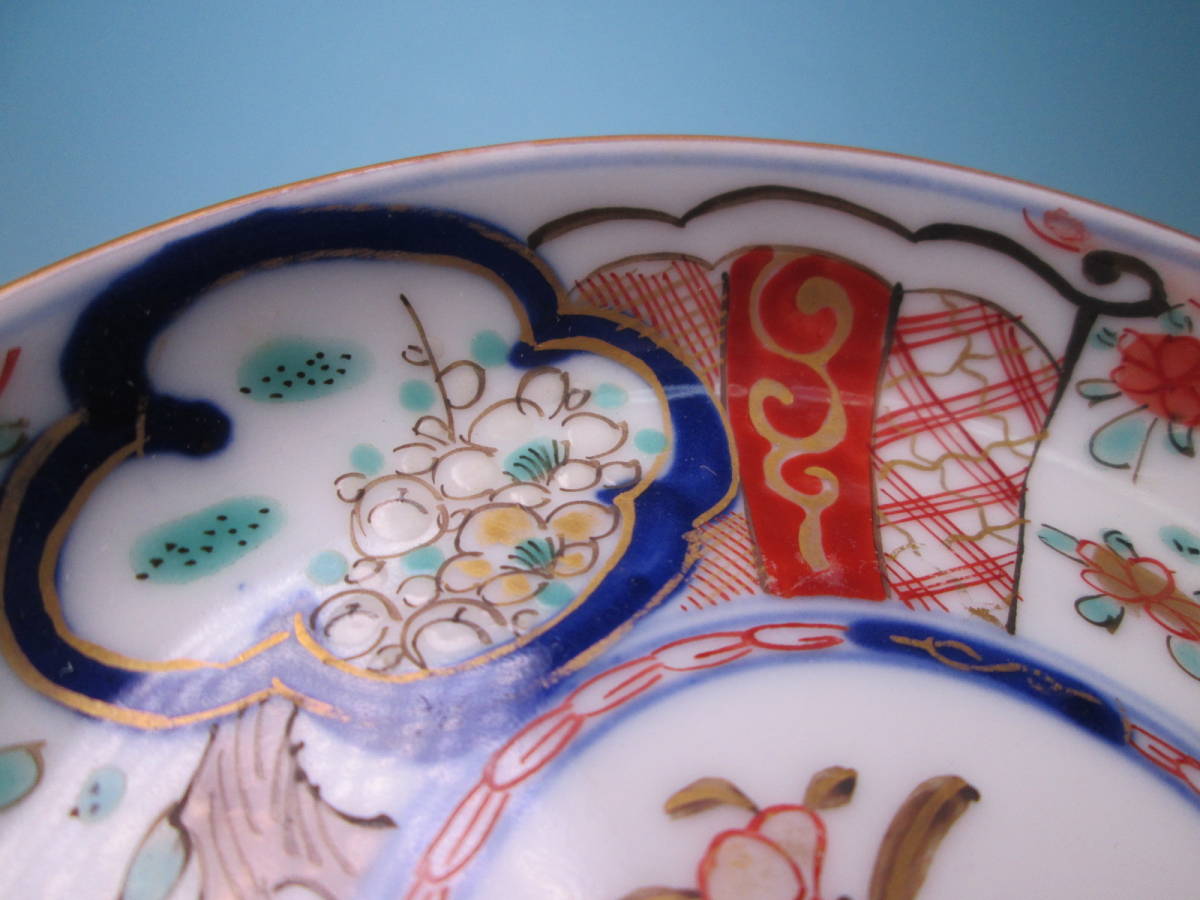☆お料理屋さんの器 古伊万里 染錦 花文の皿 11,2cm 五枚 小皿_画像8