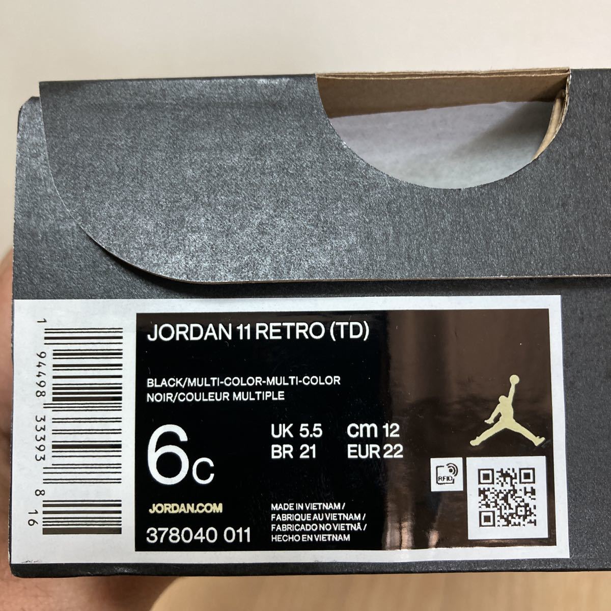 [ не использовался ]NIKE Nike AIR JORDAN 11 RETRO (TD) BLACK/MULTI размер 6c 12cm Kids 378040-011