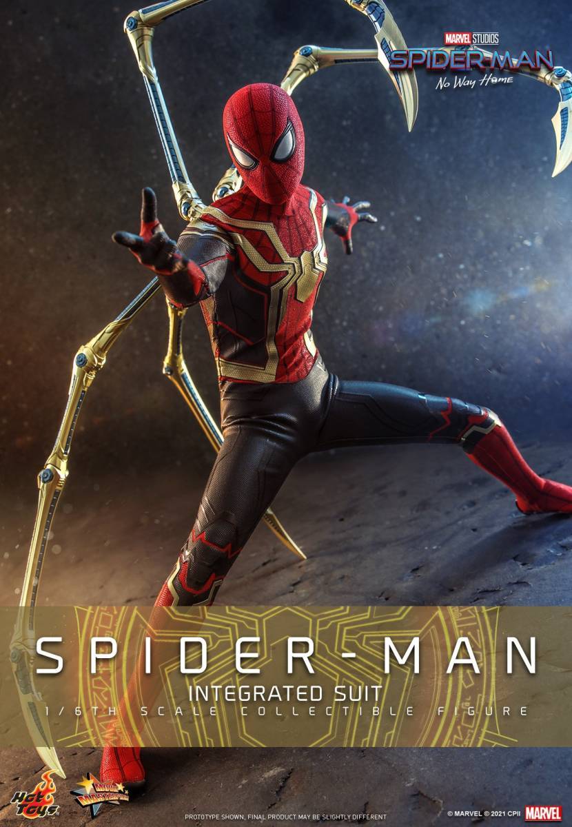 ホットトイズ 1/6 スパイダーマン：ノー・ウェイ・ホーム インテグレーテッドスーツ 未開封新品 MMS623 Spider Man hottoys_画像1