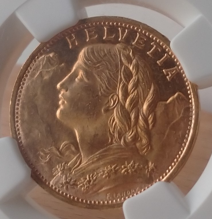 スイス ２０フラン金貨 １９３０年 ＭＳ６５（ＮＧＣ） reservas
