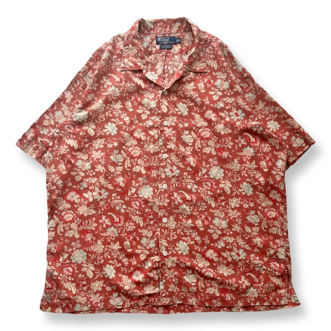 【CALDWELL】 Polo Ralph Lauren（ポロ ラルフローレン）半袖 アロハシャツ XL レッド 花柄 総柄 コールドウェル RRL ヴィンテージシャツ
