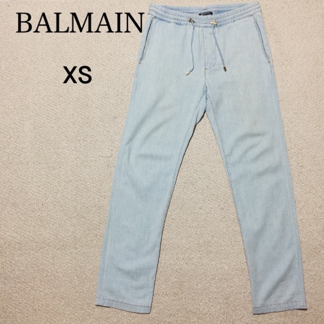 バルマン デニム イージーパンツ XS/BALMAIN USED加工 ライトインディゴ 綿100% 伊製 ブルーベルジャパン正規品