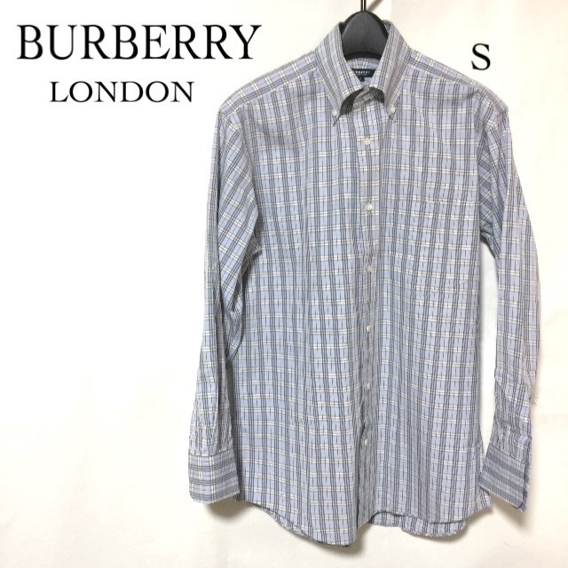 バーバリー BDシャツ S/BURBERRY LONDON ボタンダウン 青系チェック 長袖 _画像1
