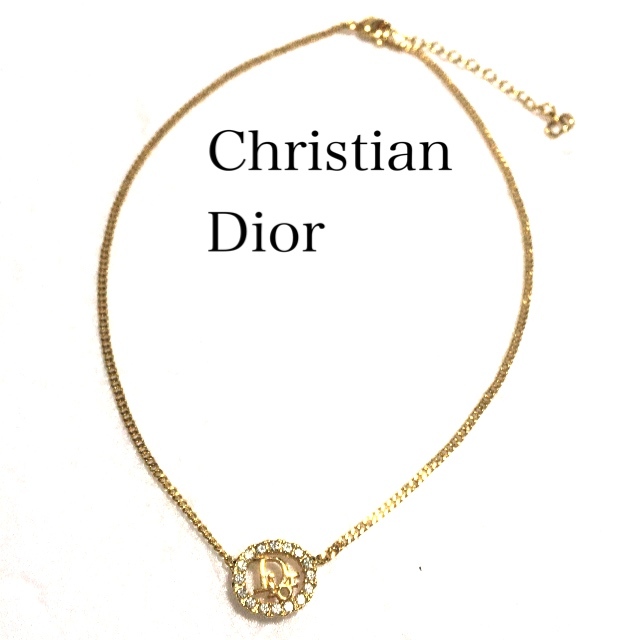 クリスチャンディオール ロゴ ネックレス/Christian Dior ヴィンテージ ラインストーン