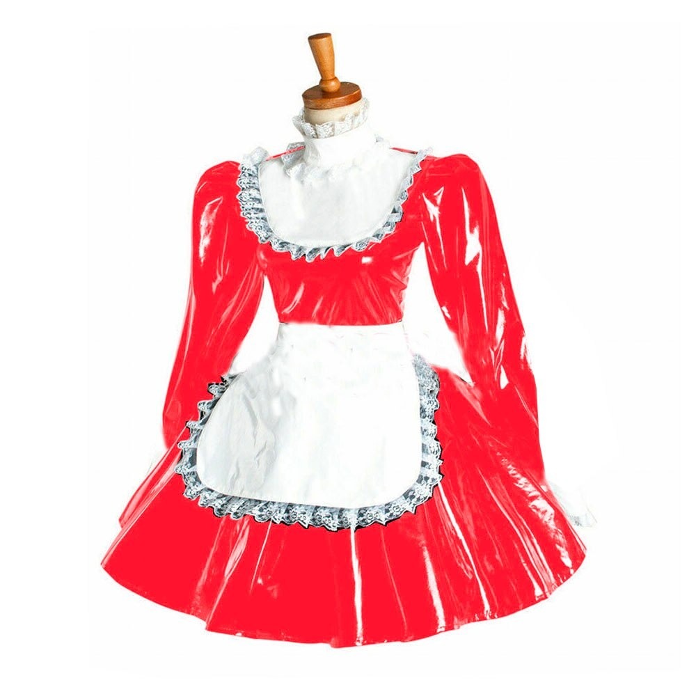 8色の中から選べる ロリータ コスプレ衣装 コスチューム メイド服 長袖 ゴシック ミニドレス 女性 レース エプロン ドレス PVC S-7XL：po69の画像3