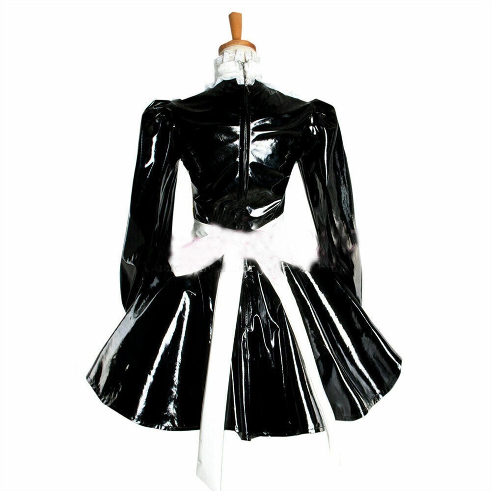 8色の中から選べる ロリータ コスプレ衣装 コスチューム メイド服 長袖 ゴシック ミニドレス 女性 レース エプロン ドレス PVC S-7XL：po69の画像9
