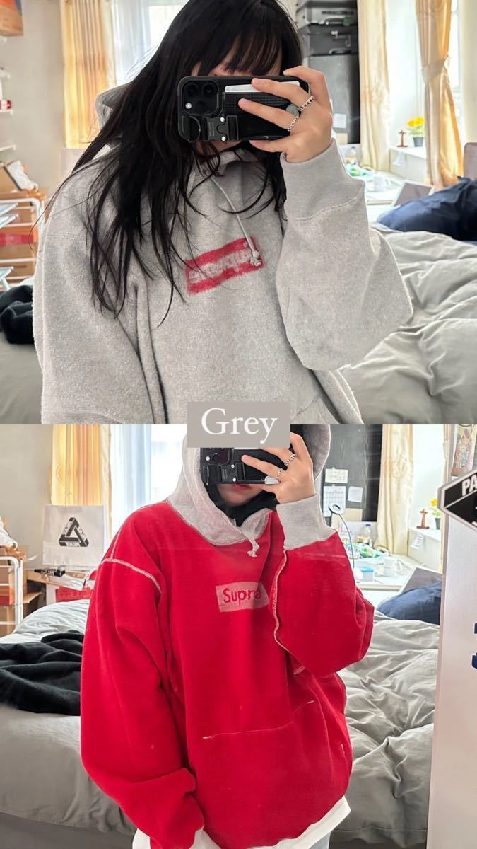 2023SS Supreme Inside Out Box Logo Hooded Sweatshirt グレー S 23SS シュプリーム リバーシブル ボックスロゴ スウェット パーカー _画像4