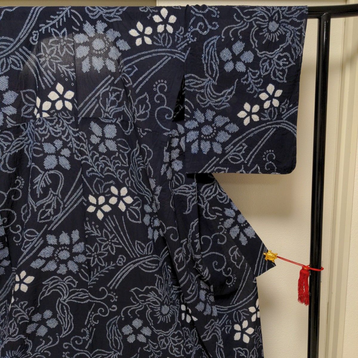 ゆかた 浴衣 ユカタ 絞り 紺色 お仕立て上がり 花火 祭り 新品-