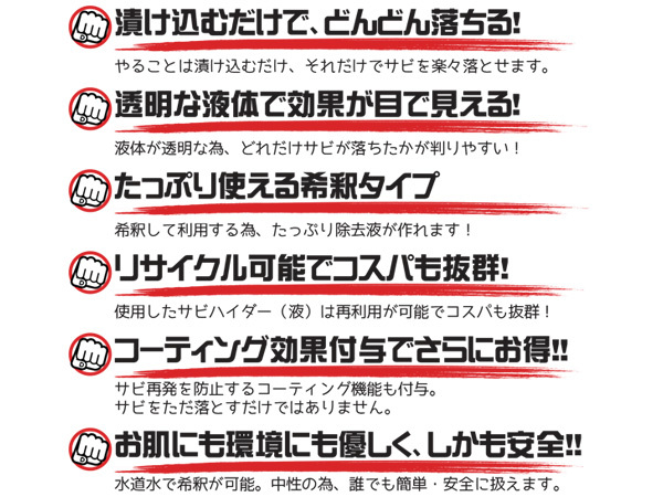 BAN-ZI サビハイダー 中性 漬け込み型 希釈して使用 錆除去剤 強力 サビ落とし 1L C-SHD-L10K_画像2