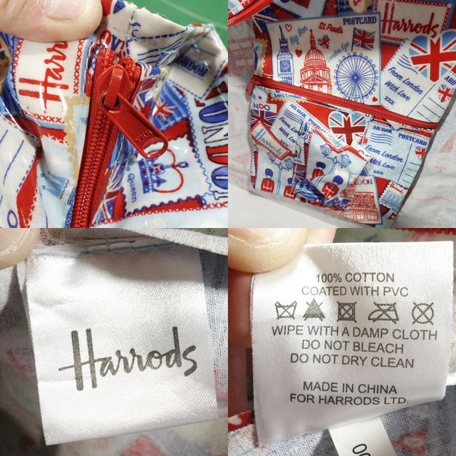 * Harrods Harrods PVC coat material zipper opening and closing tote bag shopa- teddy bear London Icon total pattern beautiful goods!!!*