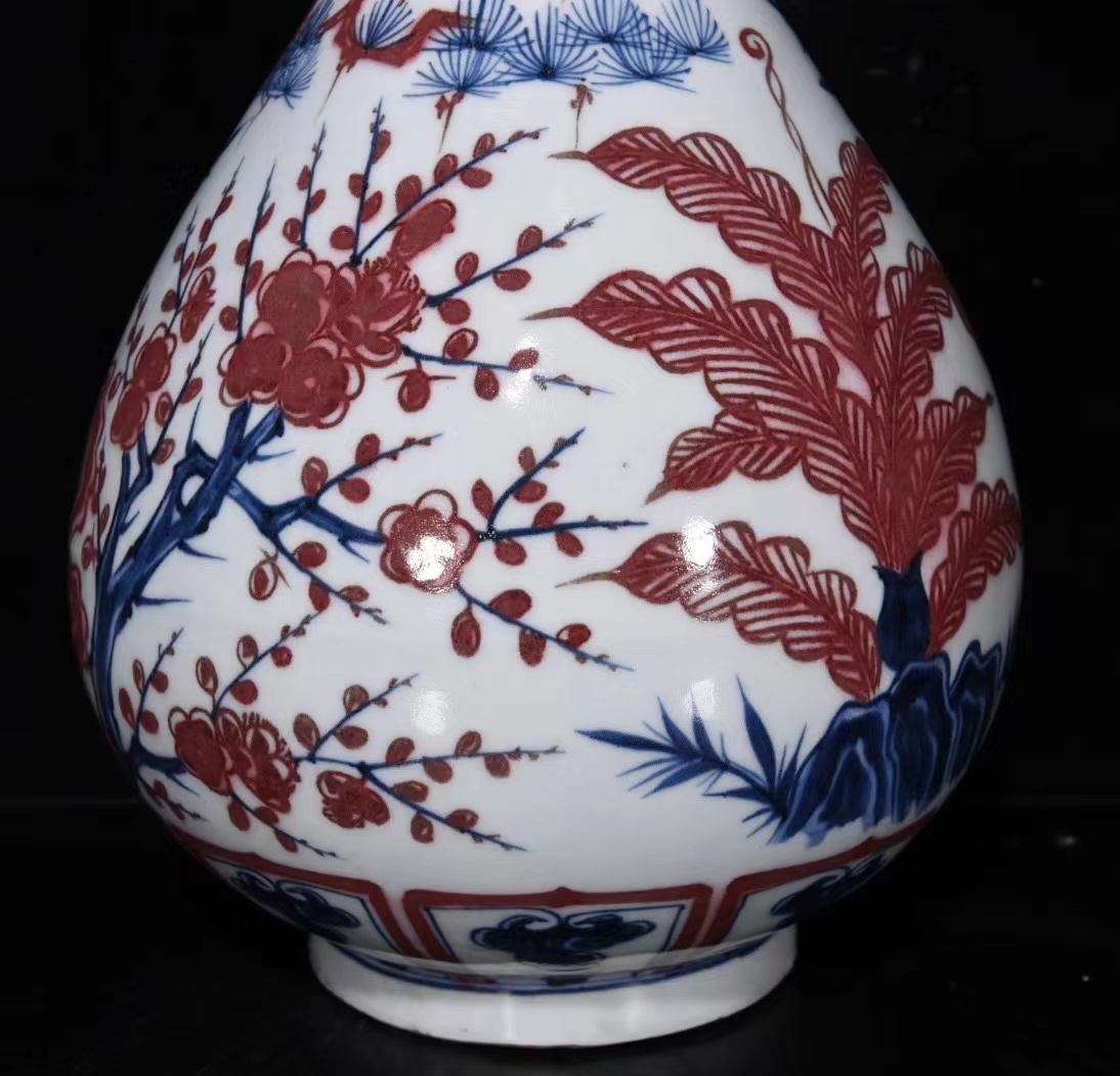 ヤフオク! - 【多寶屋】LM116□元・青花釉里紅 松竹梅紋玉壺春瓶 時...