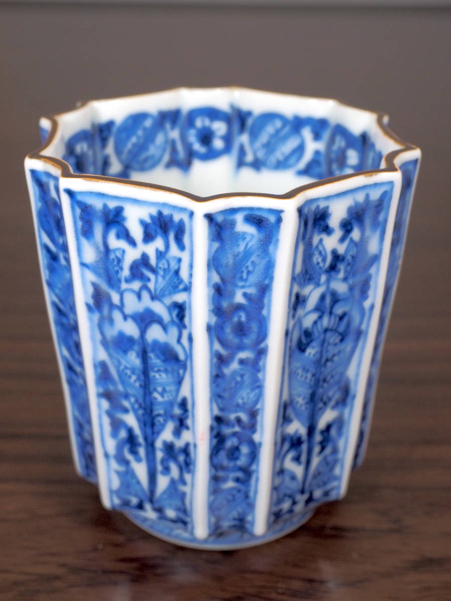 金富士】京焼名工 山沢松篁作 着彩千種絵茶 銘白露 共箱・作歴 茶道具