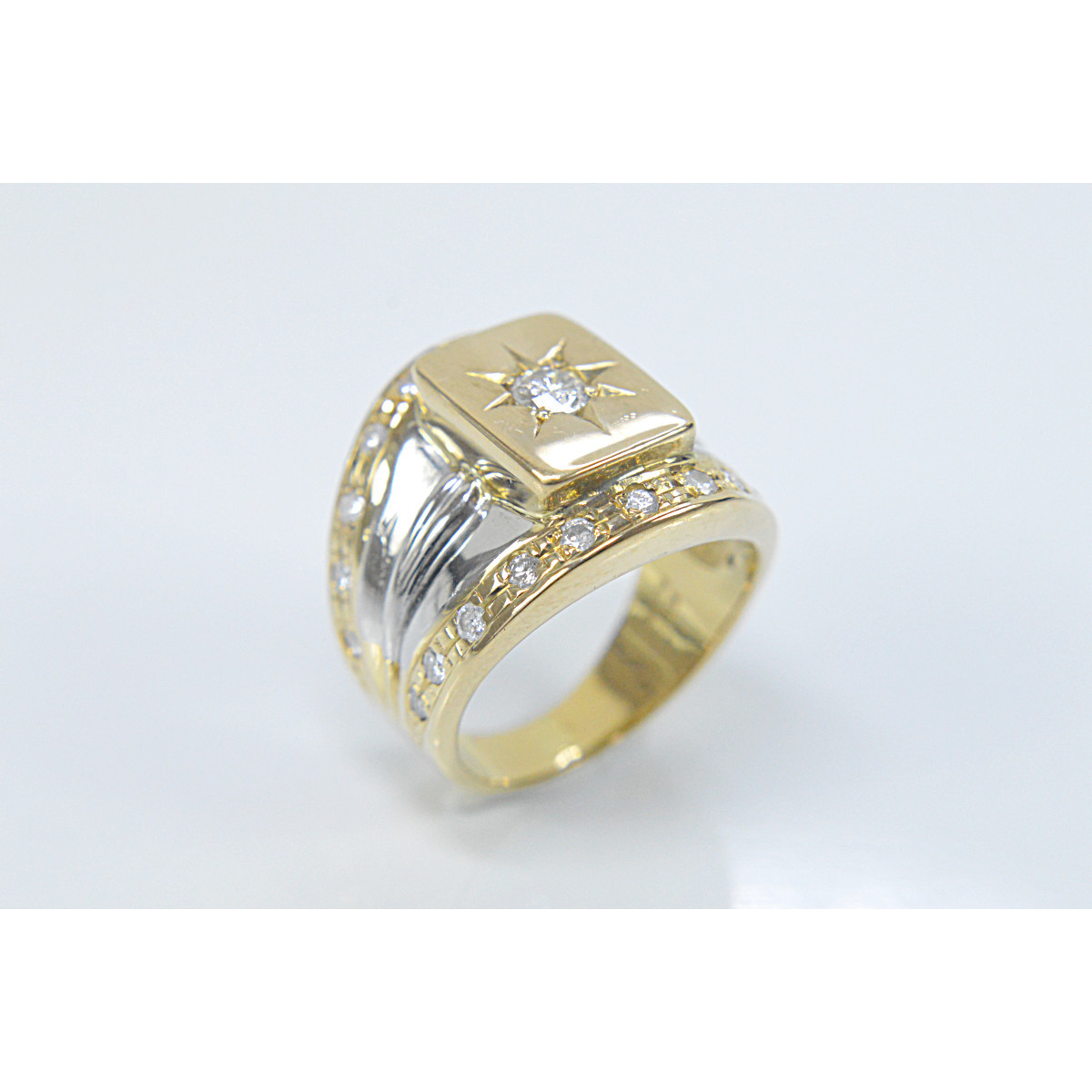 750YG/PT900 メンズ ダイヤモンド デザイン ジュエリー ピンキーリング 指輪 11号 0.7ct 10.9g