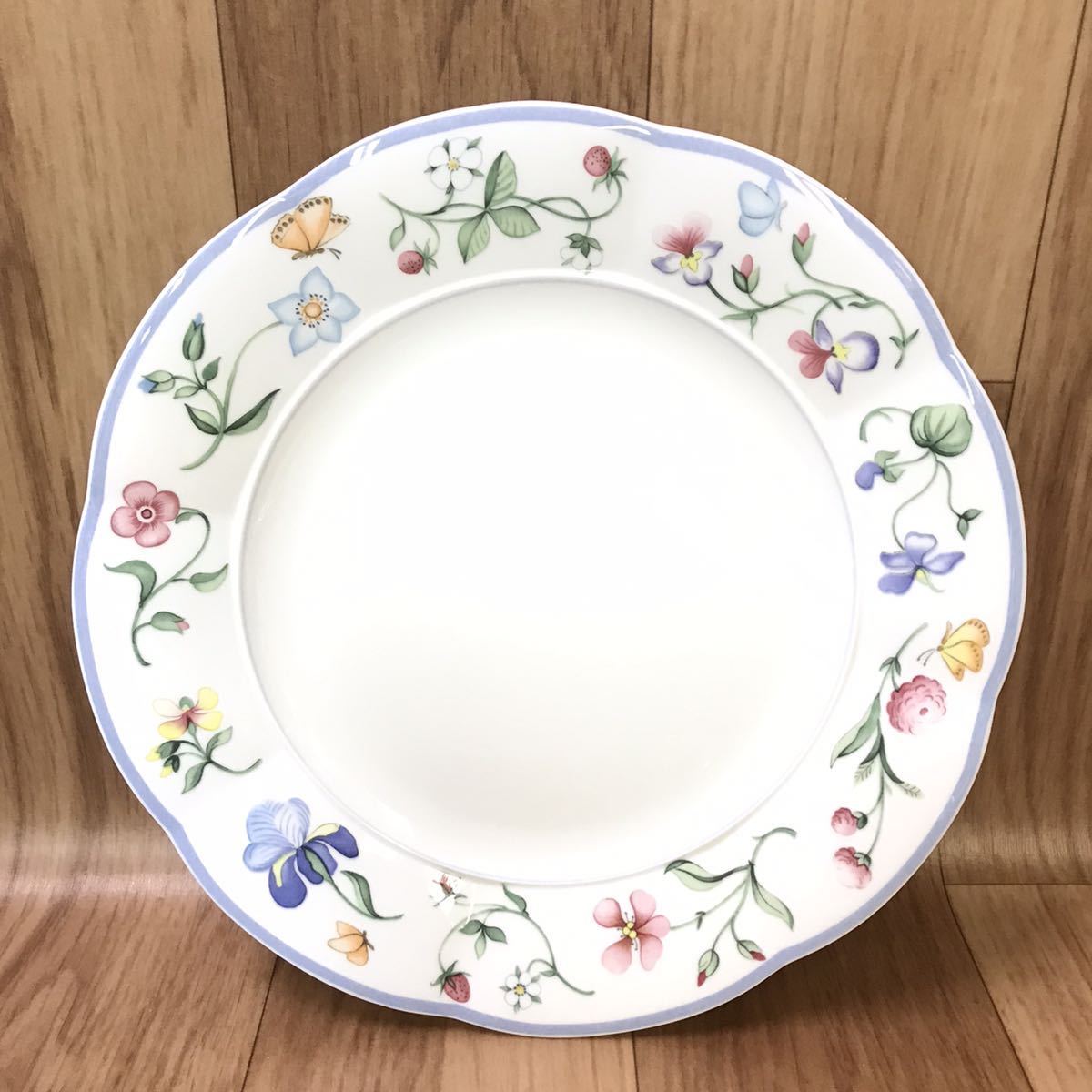 送料無料/良品/VILLEROY＆BOCH ビレロイ＆ボッホ 26.5cm プレート 4枚セット 花柄 ホワイト系/洋食器 プレート皿 ディナープレート 大皿 皿