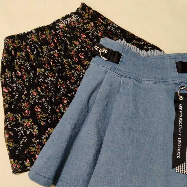 +SF49 summarize 2 pieces set woman girl 140 Rav toki Schic Lovetoxic S skirt short pants chiffon Denim black blue 