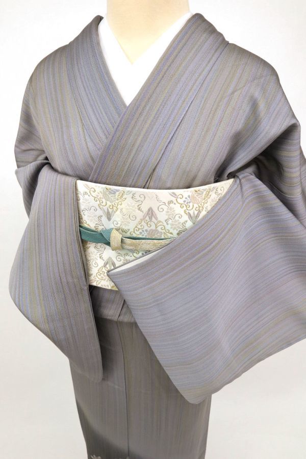 色留袖】 『藤林徳扇』 苑寿 霞に双鳥文 落款有 グレー 袷 正絹 着物