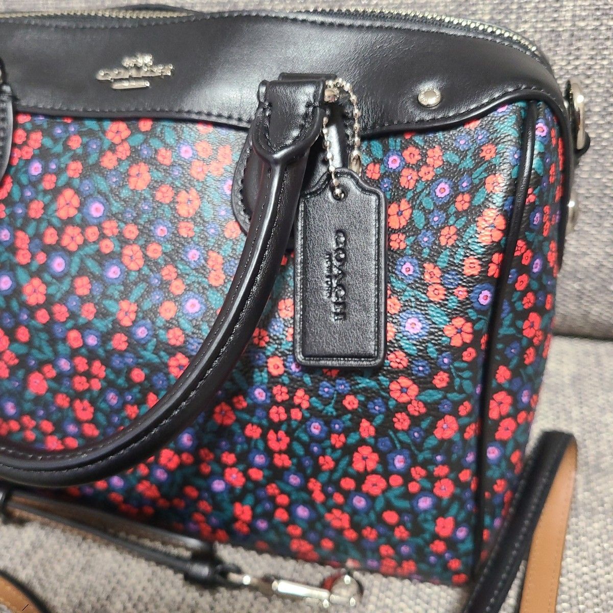 COACH 2way　ショルダーバッグ　ミニボストンバッグ　花柄　ブラック　ボストン　カバン　