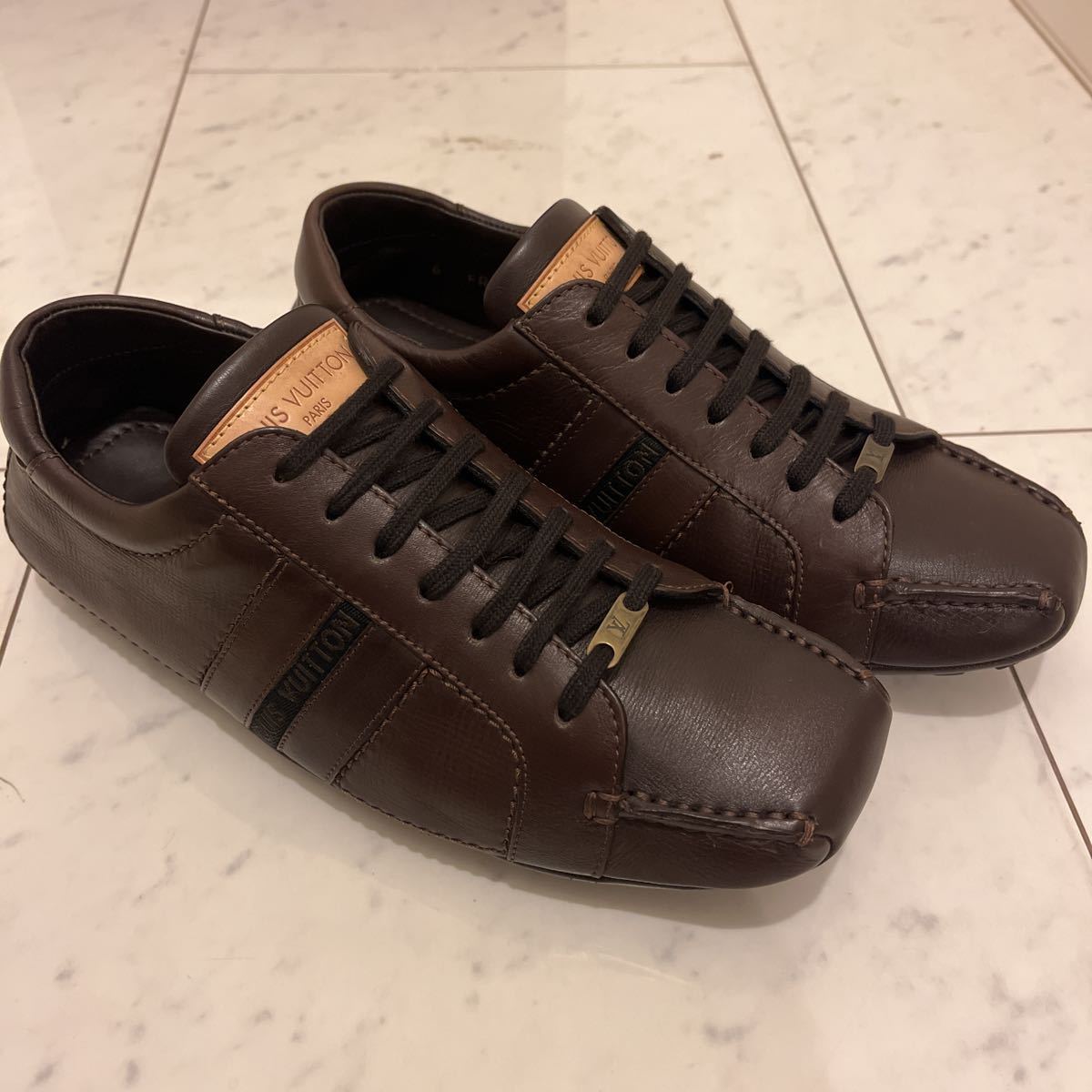 超美品】LOUIS VUITTONレザースニーカー ダークブラウン-