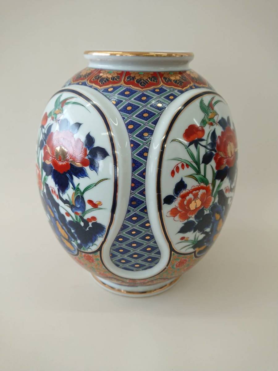 明陶 窯造 有田焼 金彩 色絵 花瓶 飾壺 高さ約22cm 花器 壺 ◆　7439_画像2