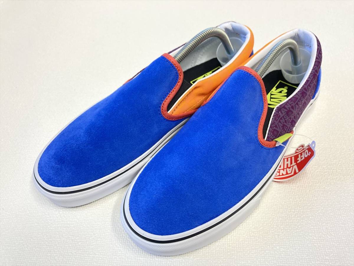 レア!! VANS SLIPON 水色系xオレンジ系ｘ紫 スエード キャンバス US8 (26cm) アメリカ企画限定!! スリッポン バンズ