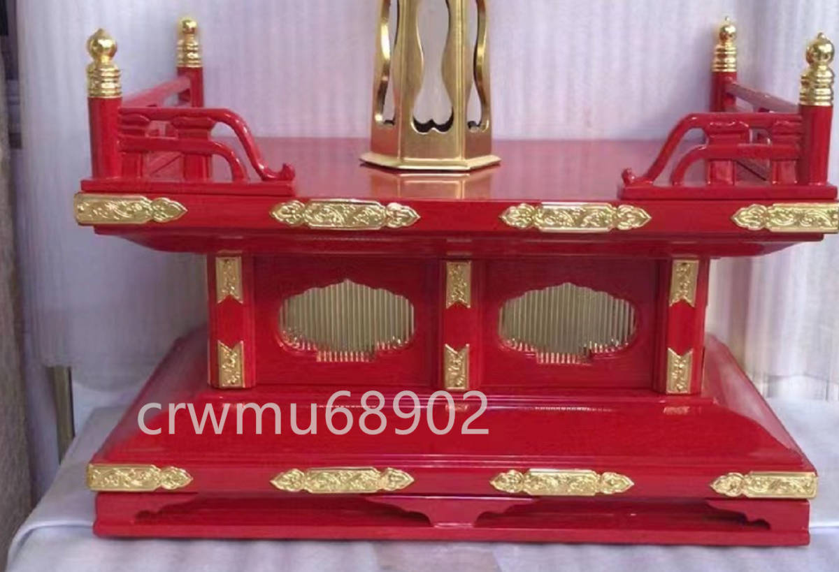 仏教美術 木造須弥壇 本金鍍金金具 高級仏壇の須弥壇 朱塗り 木製 幅さ36cm 高さ20cm_画像1