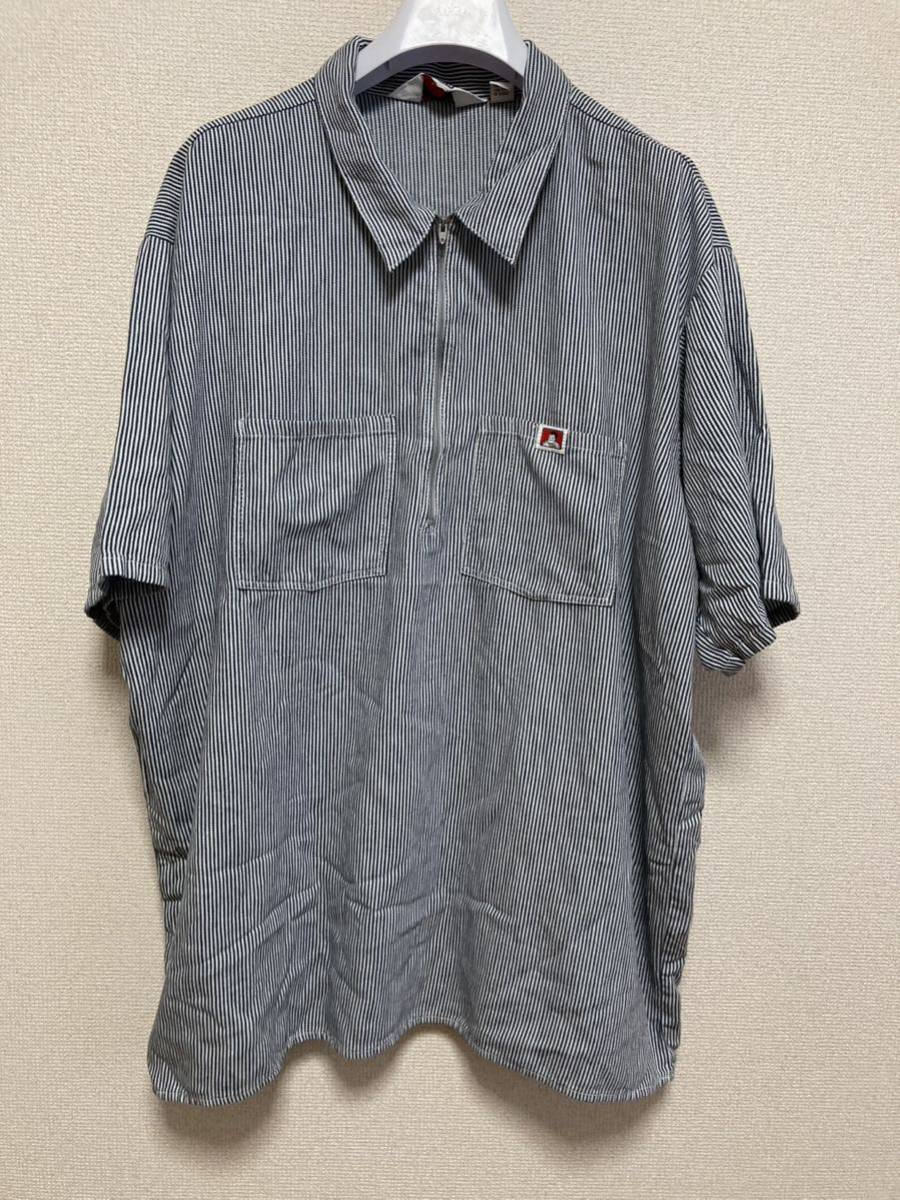 80's USAヴィンテージ BEN DAVIS ハーフジップワークシャツ プルオーバー 半袖シャツ TALON ヒッコリー ワークシャツ USA製 XXL_画像1