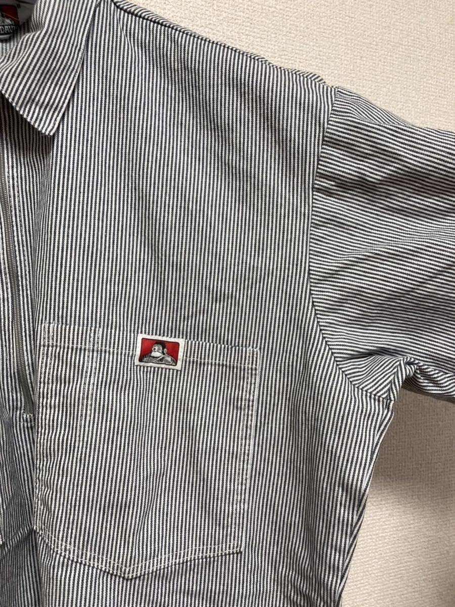 90's USAヴィンテージ BEN DAVIS ハーフジップワークシャツ 半袖シャツ プルオーバー 半袖シャツ ヒッコリー USA製 Mヒッコリーストライプ_画像8