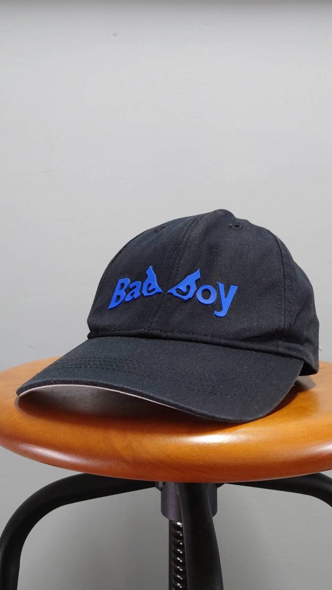 90-00’s BAD BOY ラバー ロゴ 6パネル コットン キャップ ブラック 54cm アジャスター付き 帽子 バッドボーイ_画像1